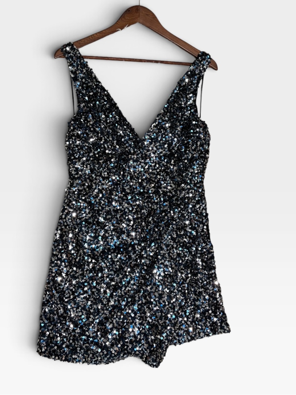 NWT Koko + Mason Sequin Skort Romper Large V-Neck Metallic Party Mini Dress